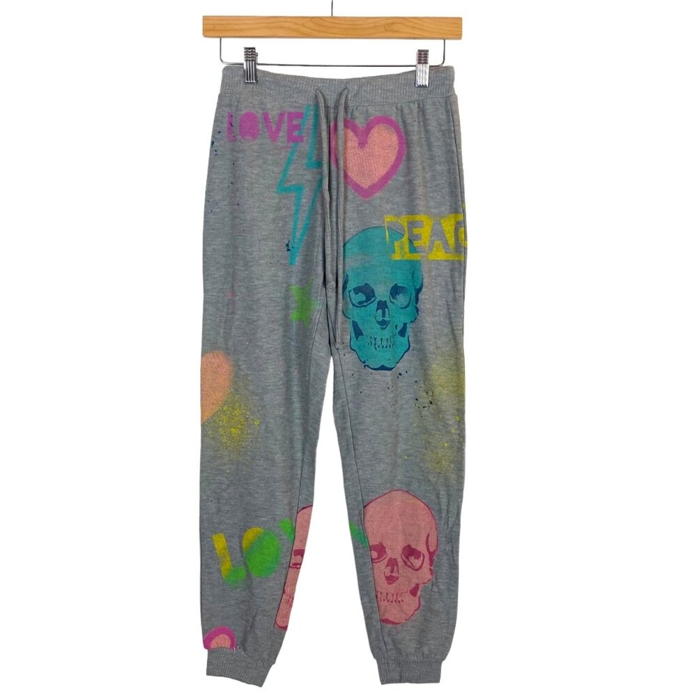 Chaser Gray Joggers with Neon Skull & Heart Graphics